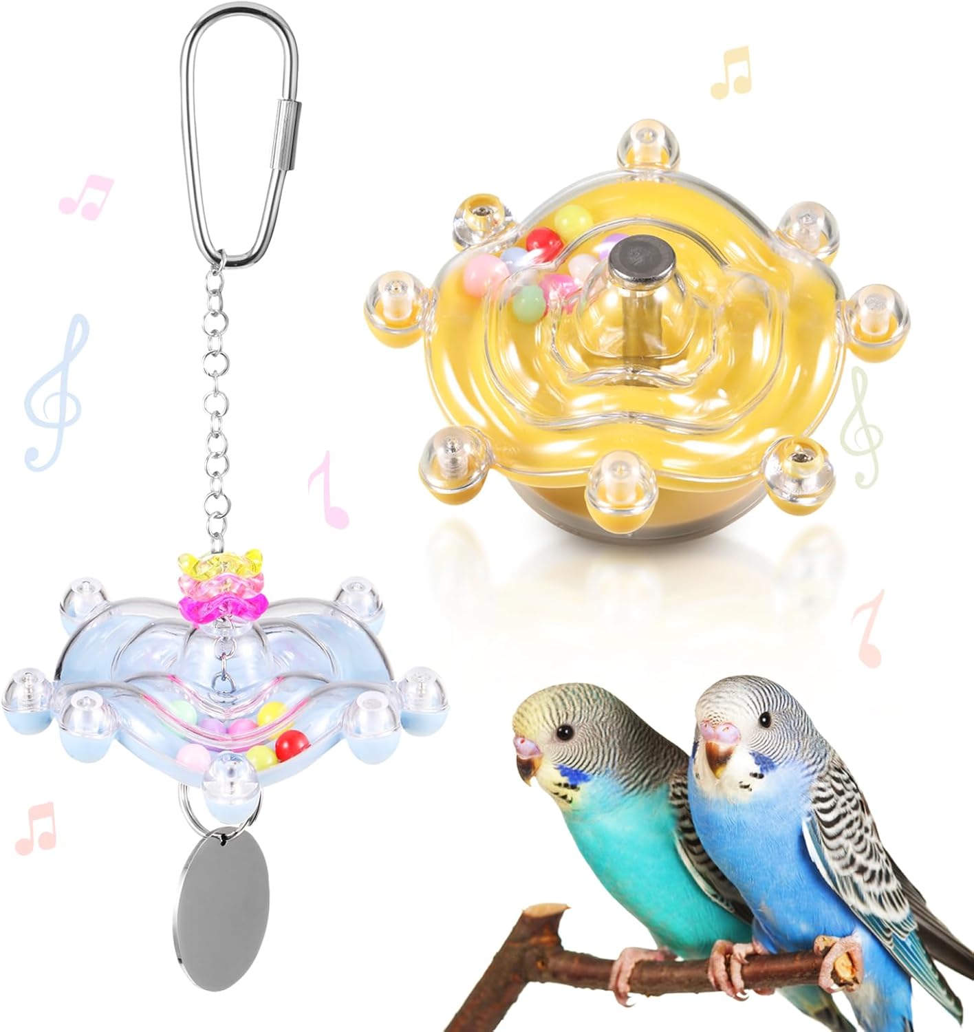 2Pcs Bird Spinner Hanging Toys for Parakeets, Interactive Wheel for Small Medium Parrots, Cockatiels, Conures – Rattle Chew Beak Exercise