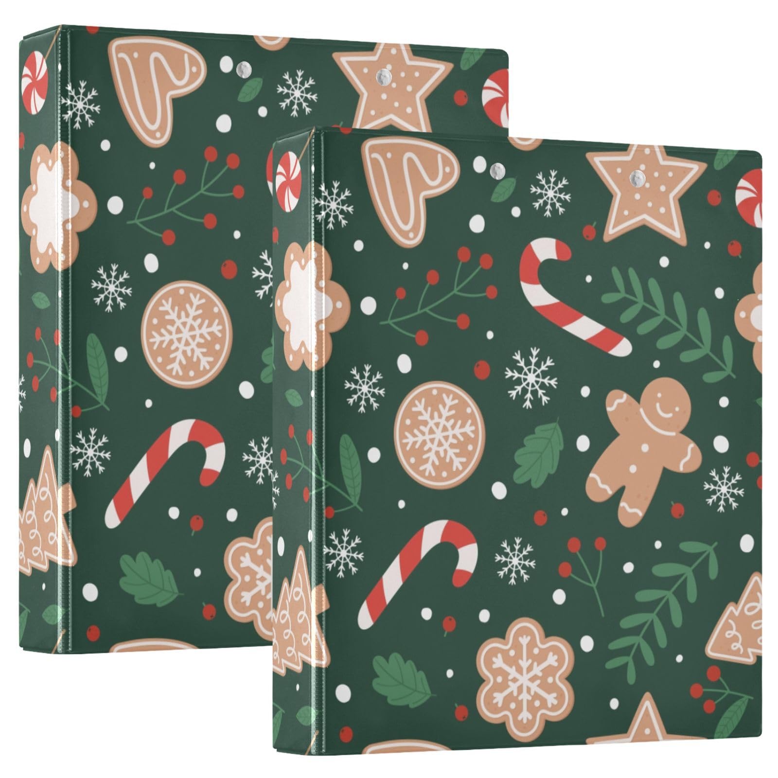 Christmas Gingerbread Snowflakes 3 Ring Binder with 2 Interior Pockets 1.5 inch Binders 3 Ring Heavy Duty Fit 8.5" x 11" Letter Size for Office School, 2 Pack