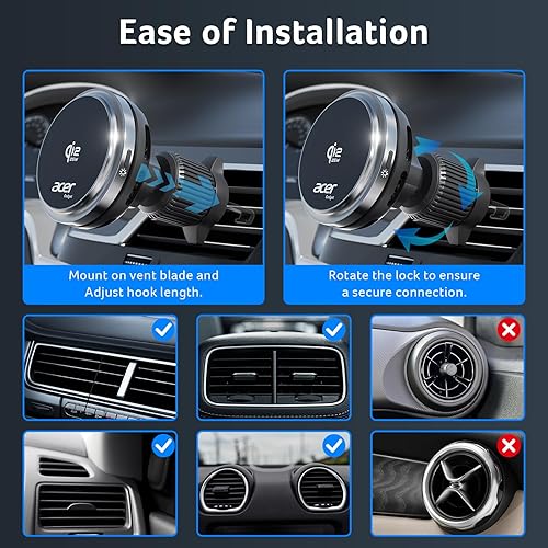 Miniatura 7 de acer Qi2.2 Cargador de montaje de coche Mag-Safe de 25 W, cargador de coche inalámbrico con ventilador de refrigeración, panel de metal y