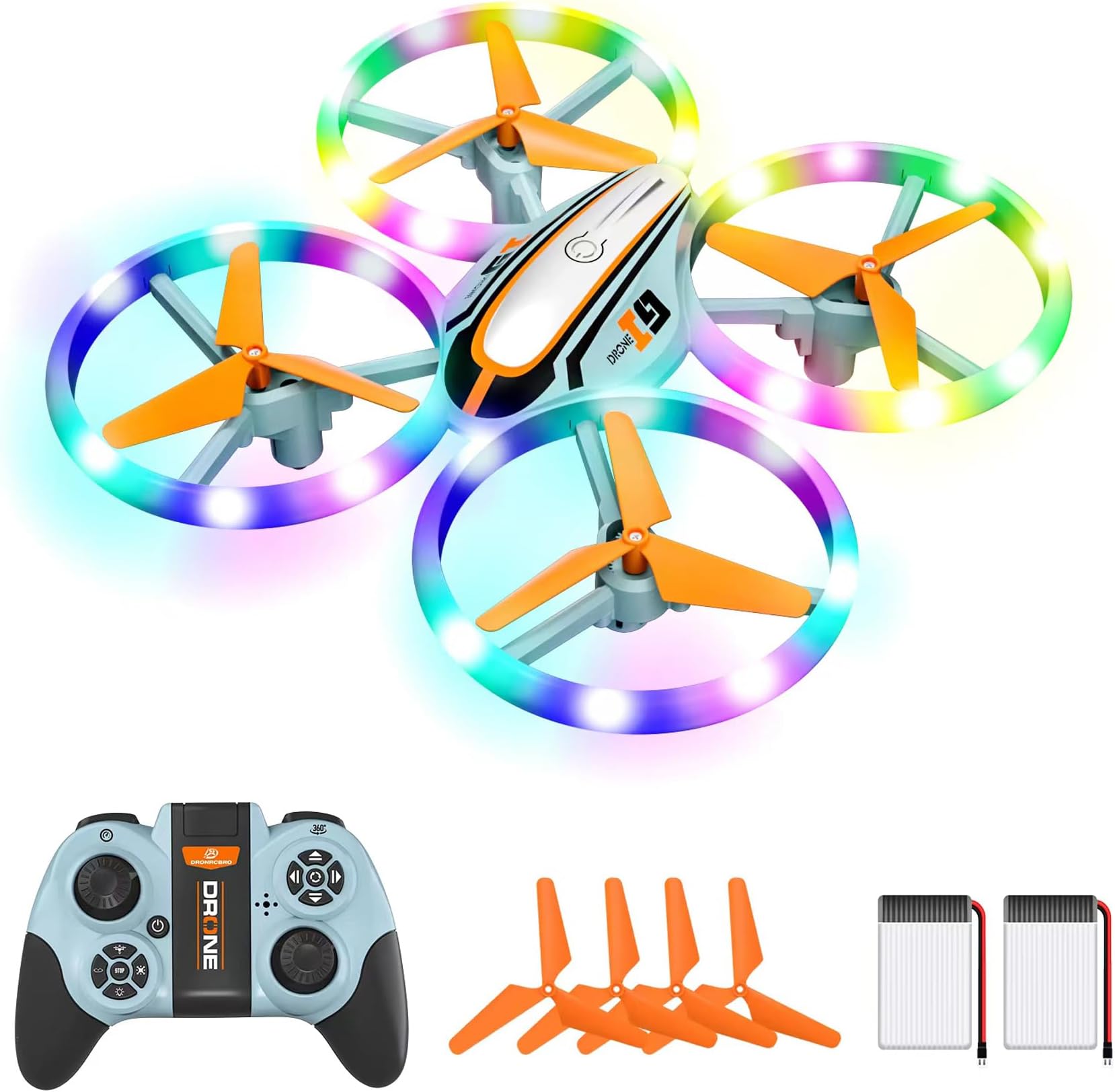 i9 Drone for Kids, Cool Toys Gifts for Boys Girls with Colorful Lights, RC Quarcopter with 3D Flip, Headless Mode, Altitude Hold, 2 Batteries and Speed Adjustment, Christmas & Birthday Gifts
