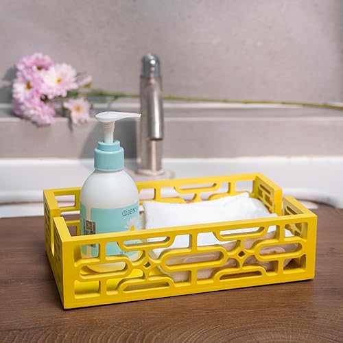 Miniatura 6 de Servilletero de madera, bandeja de baño, toallas de mano y papel plano para invitados, decoración retro moderna de mediados de siglo, ideal para