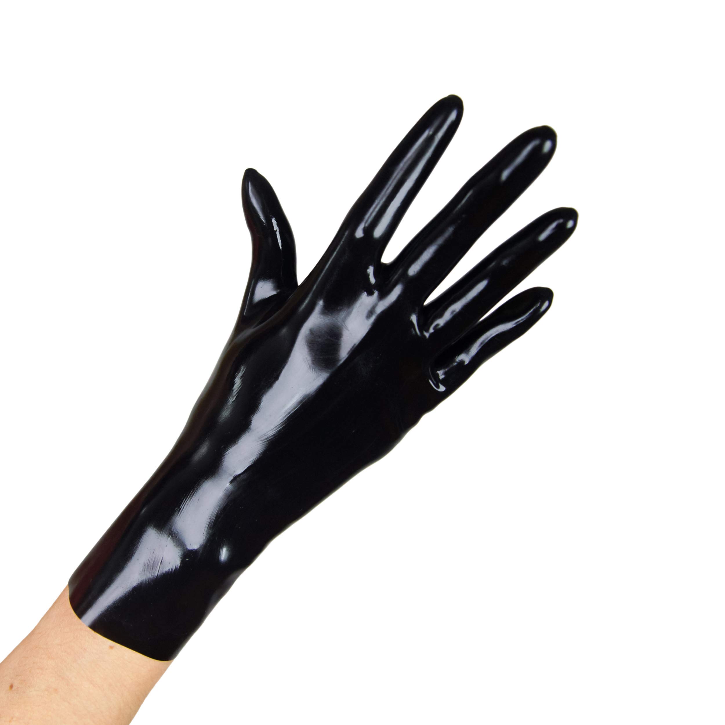 Rubberfashion Paire de gants en latex pour pratiques sexuelles - unisexe - très épais - court noir 0.8mm Medium
