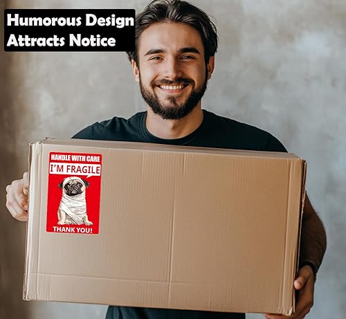 Miniatura 6 de Divertidas calcomanías frágiles de 3x2 pulgadas, 500 etiquetas - Diseño de momia y perro para envío, mudanza, vidrio, adhesivo permanente (1 rollo)