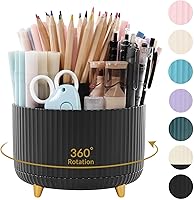 Vista 10 de SKYDUE Organizador de escritorio giratorio de 360 grados, soporte para lápices y bolígrafos de doble propósito, organizador de bolígrafos