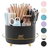 SKYDUE 360 Degree Rotating Desk Organizer, Dual-Purpose Pencil Pen Holder for Desktop, Rotating Desk Pen Organizer with 5 Slots, Office Supplies, Pencil Cup for Office, School, Home Black_1Pack