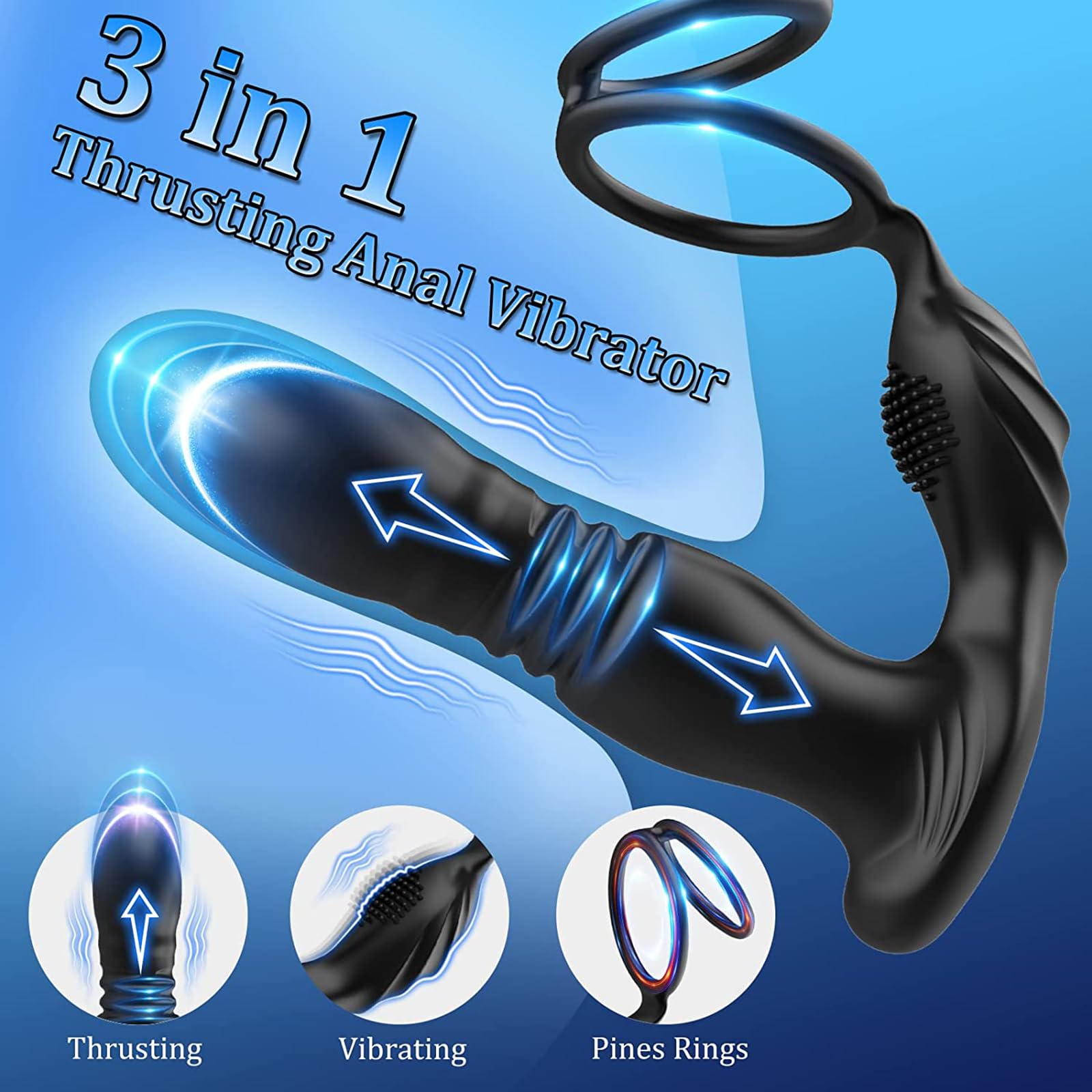 Stimolatore della prostata con anello del pene, plug anale, stimolatore anale con telecomando, 10 modalità di vibrazione, sextoy in silicone per gli uomini
