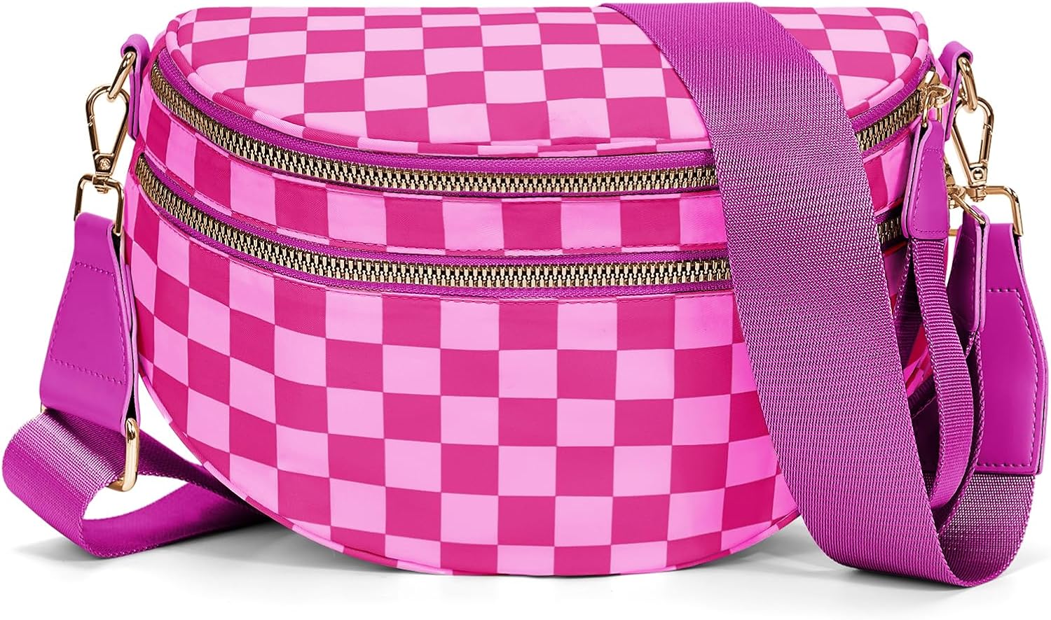 hibear Checkered Crossbody Bag Spacious Bum Bags for Women Nylon Crossbody Fanny Packs Checkered Purse Belt Wallet - Image 9