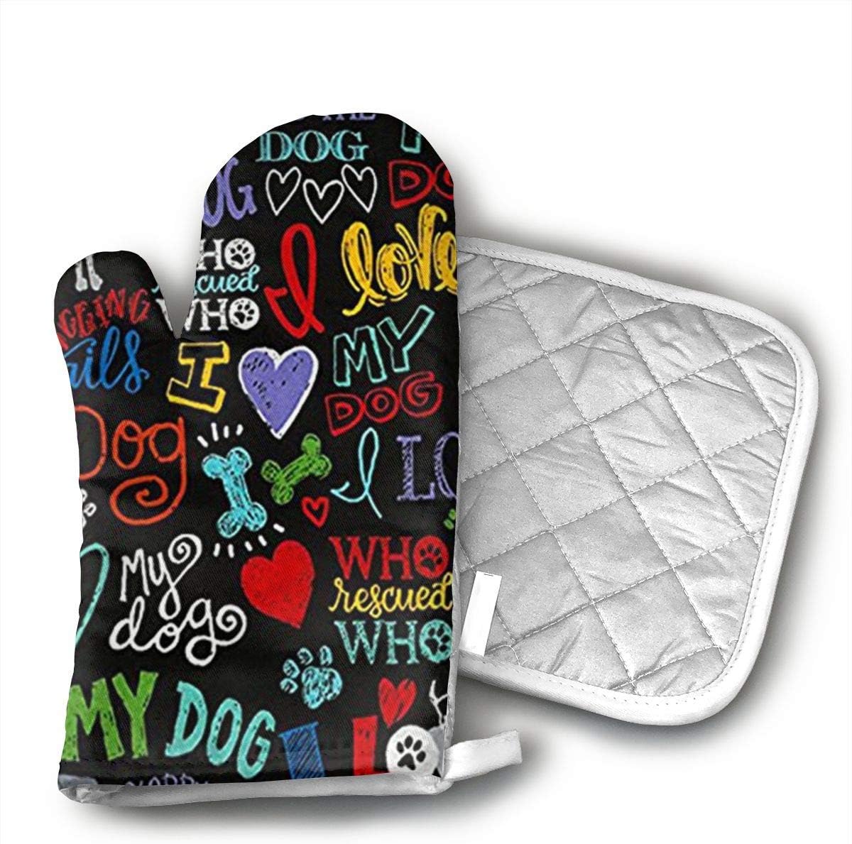 Animal Novelty I Love My Dog Oven Mitts and Pads for Safe