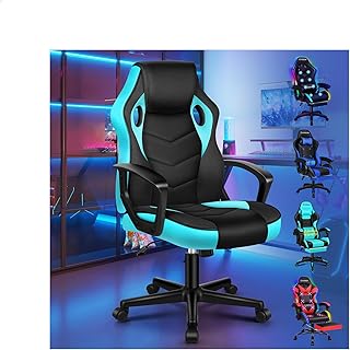 ELFORDSON Gaming Chair, Video Game Chairs, Ergonomic Computer Desk Office Chairs Racing Style, Adjustable Height & Tilt, 360° Swivel, Breathable Mesh & PU Leather, Home Office Esports, Cyan
