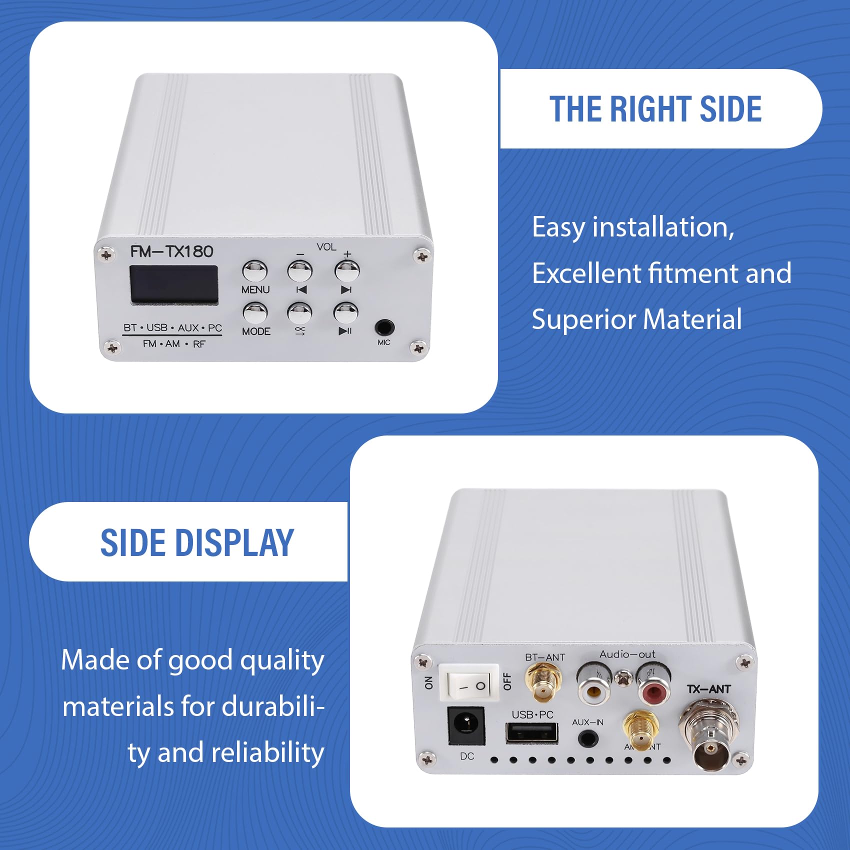 Émetteur FM Bluetooth Audio Émetteur sans Multifonctionnel avec Antenne AM Prise EU
