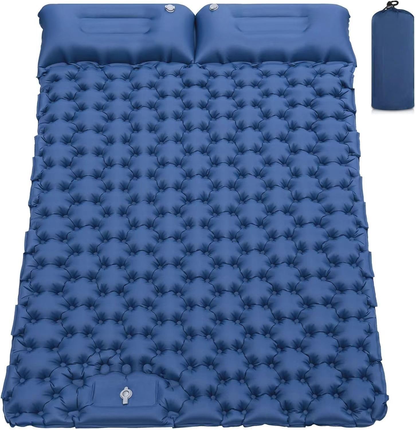 Inflatable Double Camping Mat with Pillow, Build-in Foot Pump Ultralight Sleeping Air Matress Pad for 2 Person, Portable Bed Compact for Camping Hiking Backpacking Outdoor (Grey, Double)