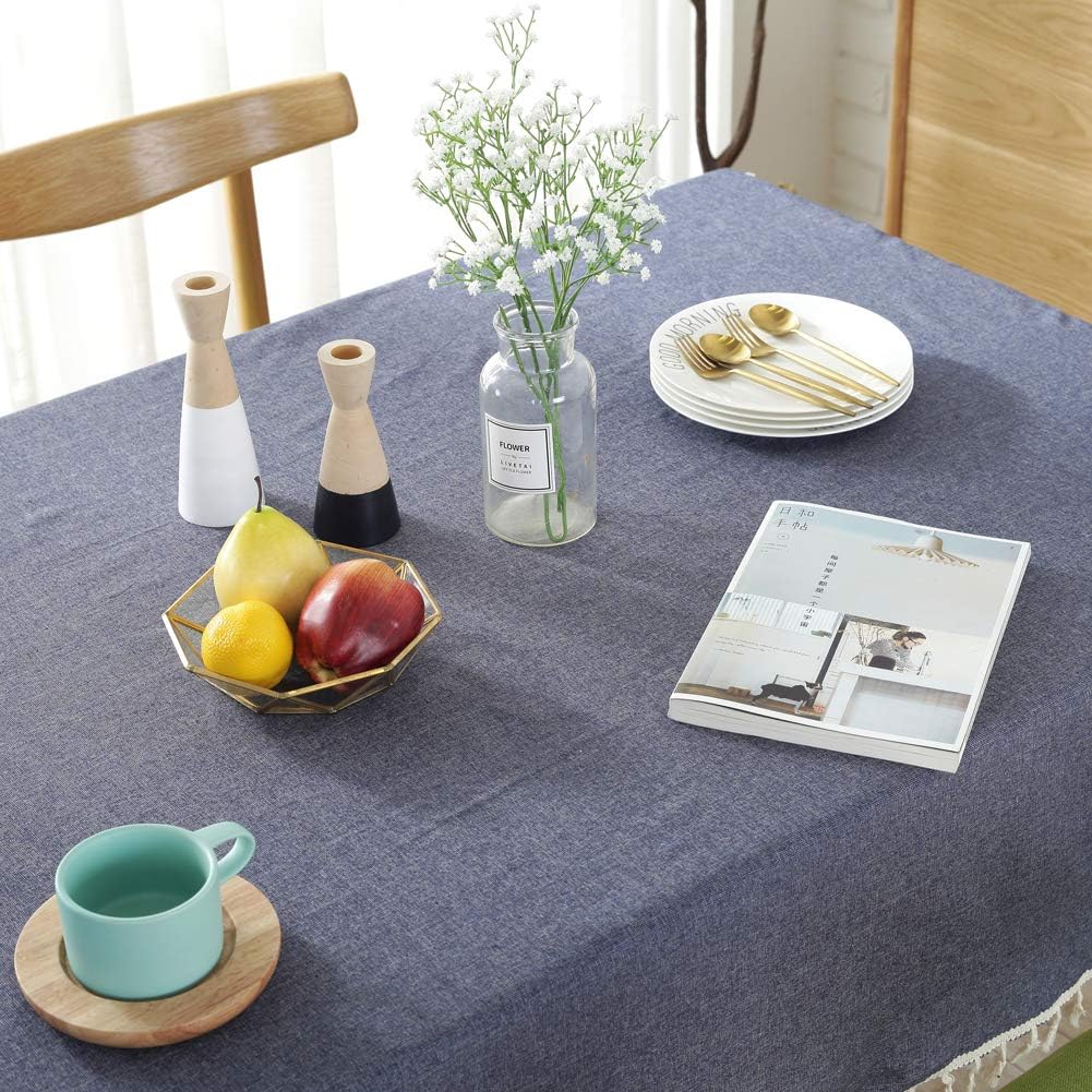 meioro Tablecloth Solid Color Tassel Tablecloths Rectangular Table Cloth Cotton Table Cover Multi-Purpose Indoor and Outdoor(47 x 63 Inch, Navy Blue)