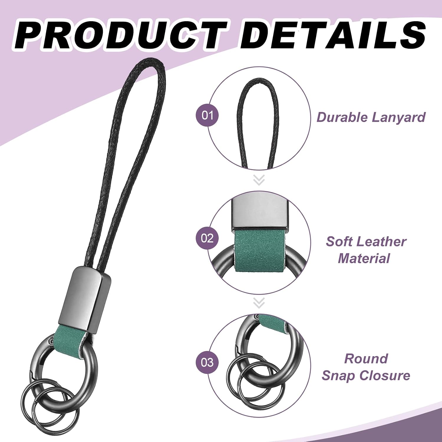 PATIKIL Car Keychain Finger Ring, Leather Keyring Short Zinc Alloy Lanyard with Metal Ring Key