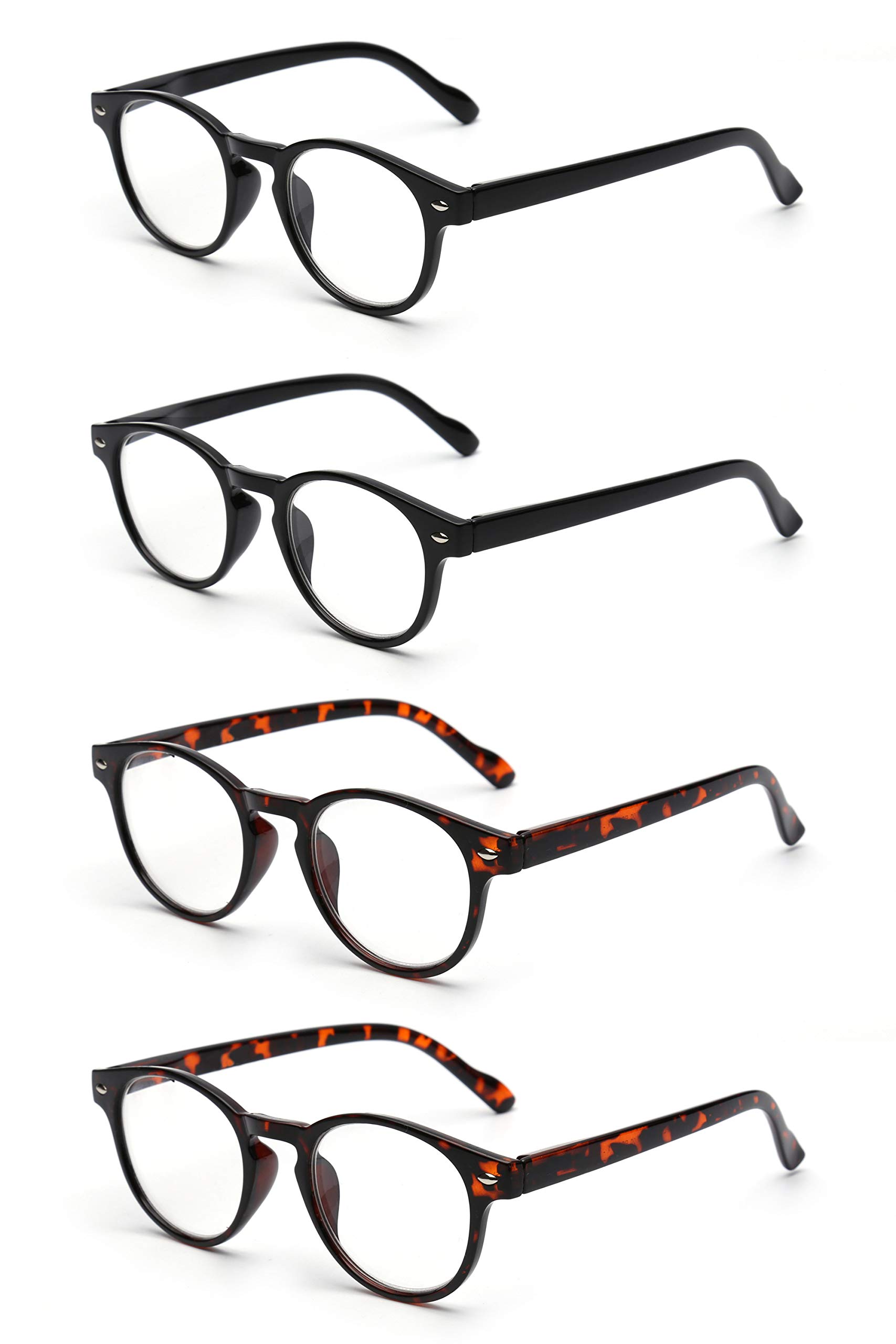 JM 4 Paquete Bisagras de Resorte Gafas de Lectura Vintage Redondas Anteojos Para Lectores Hombre Mujer