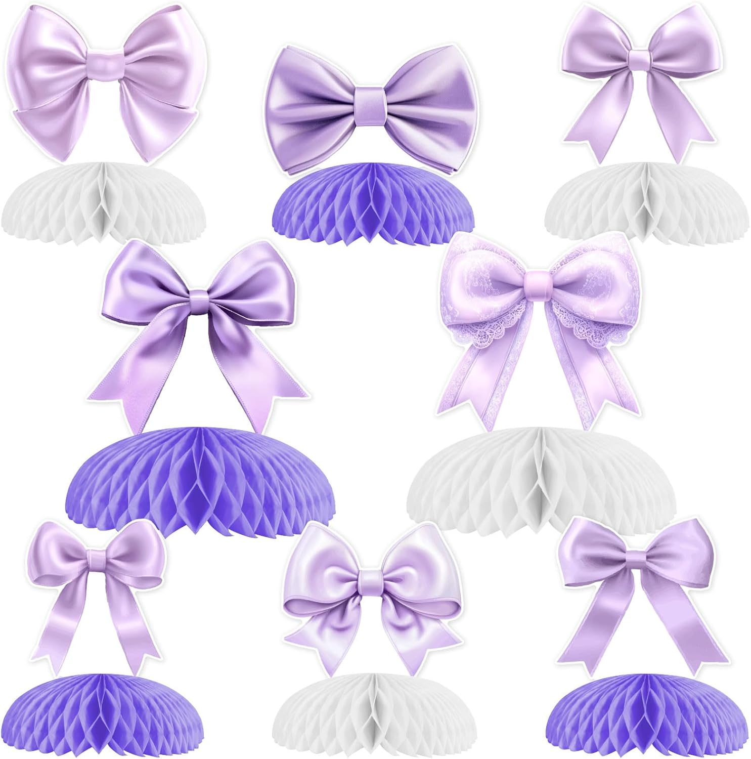 Purple Bow Party Decorations 8pcs Bow Honeycomb Centerpieces Table Decors Bow-Tie Birthday Decorations Bowknot Theme Bridal Shower Baby Shower Bachelorette Wedding Party Decor