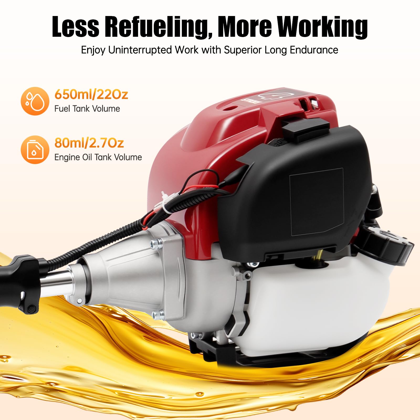 Desbrozadora 2 en 1, 750 W, motor de 4 tiempos, 8500 rpm, con 2 cabezales de corte, correa, depósito de 650 ml, cortacésped inalámbrico apto para cortar césped y arbustos