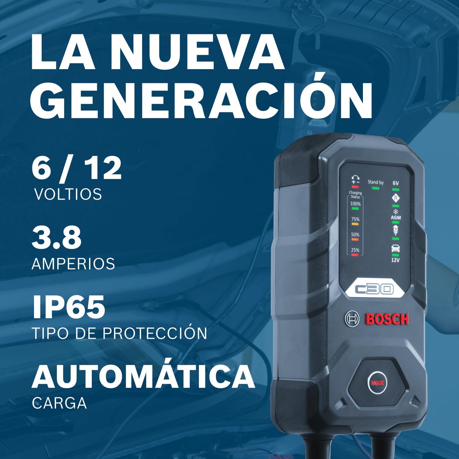 BOSCH Cargador de batería de Coche 3,8A para Coche Camiones Moto 0 189 911 030
