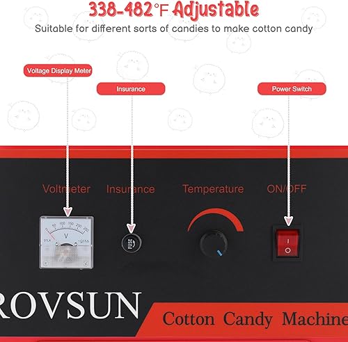 Miniatura 5 de ROVSUN Máquina comercial de algodón de azúcar de 21 pulgadas, máquina eléctrica de algodón de azúcar con cuenco de acero inoxidable, cuchara de