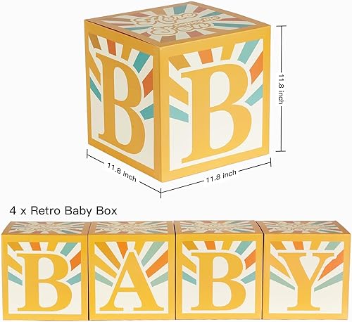 Miniatura 2 de Here Comes The Son Baby Shower Decoraciones Niños Boho Baby Boxes- 4 piezas Retro Sun Baby Blocks Here Comes The Son Party Supplies