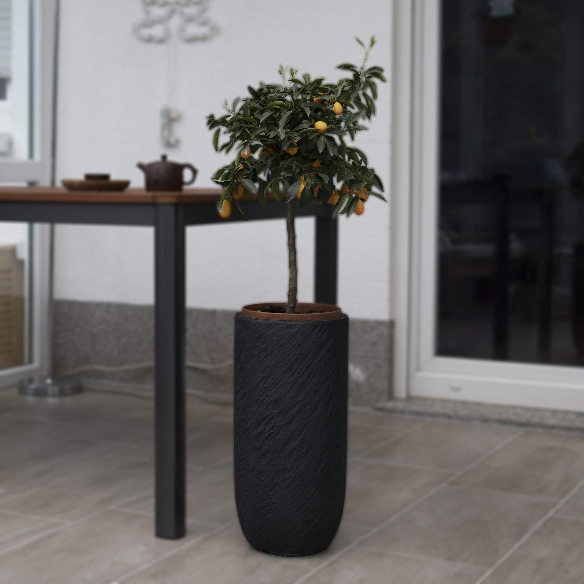 Köhko® Blumenkübel Pflanzkübel aus Fiberglas Pflanzübertopf ø24xH49 cm Anthrazit Rund Übertopf