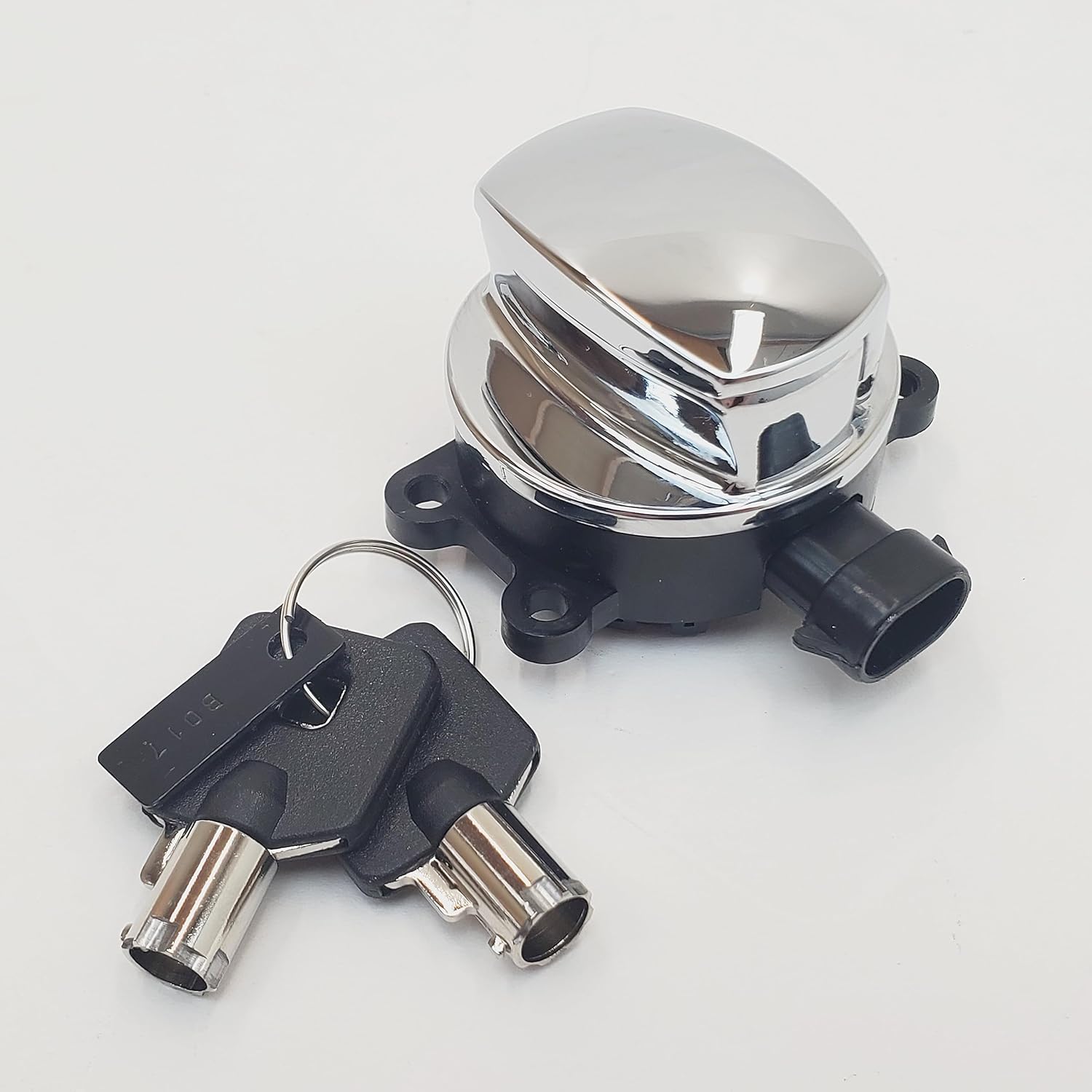 Chrome Ignition Switch with Cover & 2 Round Tamper-Resistant Keys for 2012-2017 Harley Softail FLST/FXST & Dyna Wide Glide FXDWG & 2014+ Road King FLHR Models - Replaces HD# 71517-11