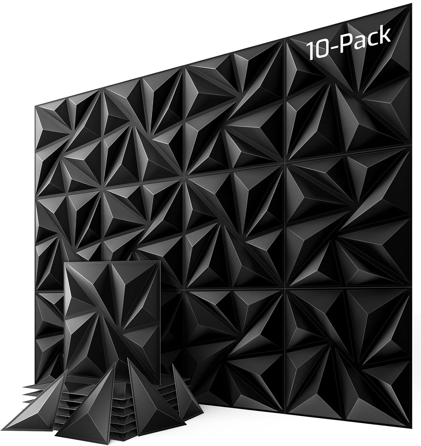 64-Pack Black 3D Wall Panels, 94" x 94" Textured Geometric Design Wall Tiles, PVC Decorative Wall Panels for Living Room, Bedroom, Bathroom, Office, Modern Wall Decor, Easy Install & Paintable