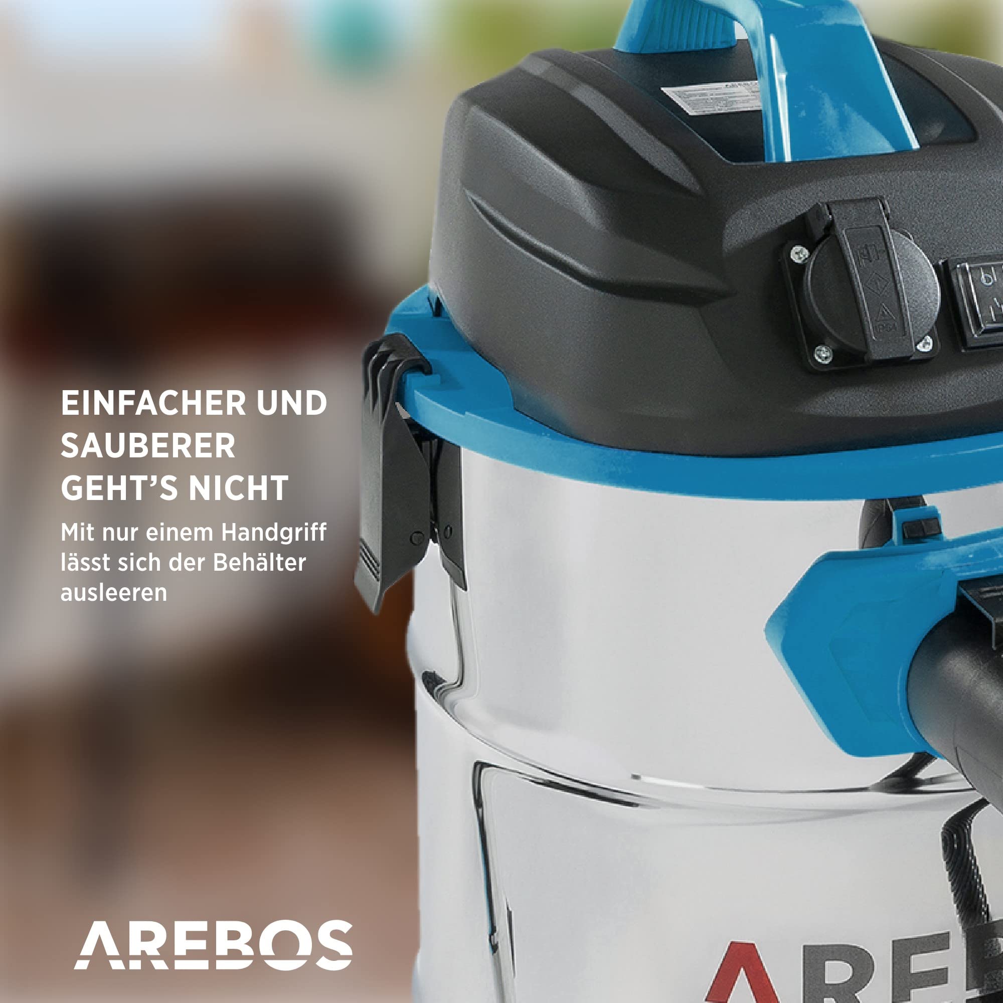 Arebos Industriestaubsauger 1600W | Nass- & Trockensauger | Aschesauger für Kamin & Grill | Mehrzwecksauger Wasser-Staubsauger | Werkstattsauger mit und ohne Beutel | 30 L Behälter | Blau
