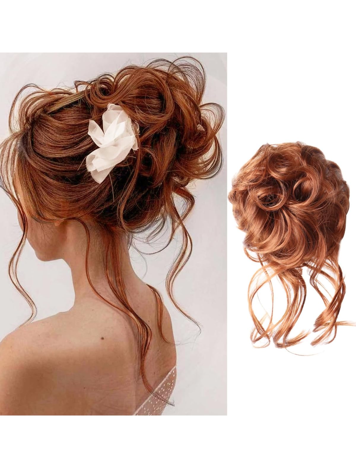 WZNBBOY Messy Bun Hair Piece Hair Bun Scrunchies Curly Wavy Synthetic Chignon Ponytail Extensions Elastic Band Pieces Thick Updo Hairpieces for Women(