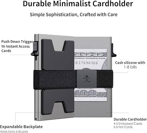 Miniatura 5 de SEMORID Slim Aluminum Card Holder Wallet for Men, Durable Expandable Backplate, RFID Blocking Minimalist Metal Pop Up Wallet with Gift Box, Holds 14