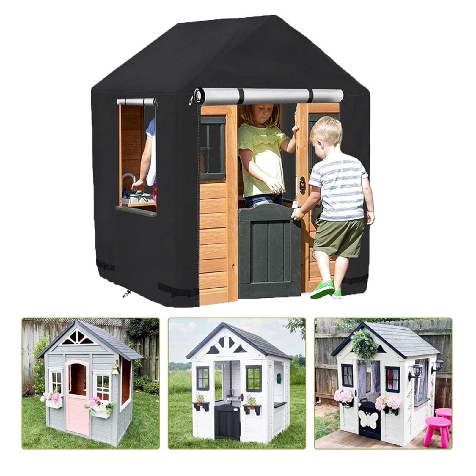 plplaaoo Playhouse Cover Pesado a Prueba de Agua Resistente al Agua Protector al Aire Libre para niños Garden Playhouse 420d Silver Recubierto de Oxford Fabric 56x56x60 Pulgadas Incluye