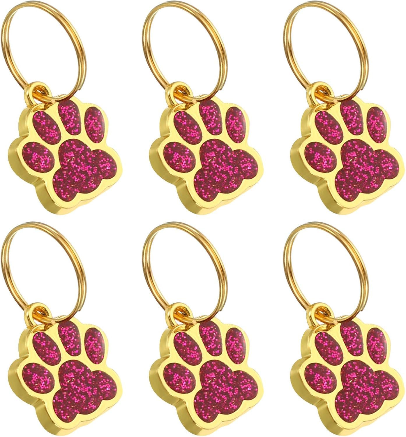 PATIKIL Animal Dog Cat Paw Print Pendants, 6 Pcs Crystal Footprint Dog Cat Paw Prints Pendants for DIY Necklace Enamel Jewelry Making, Light Red