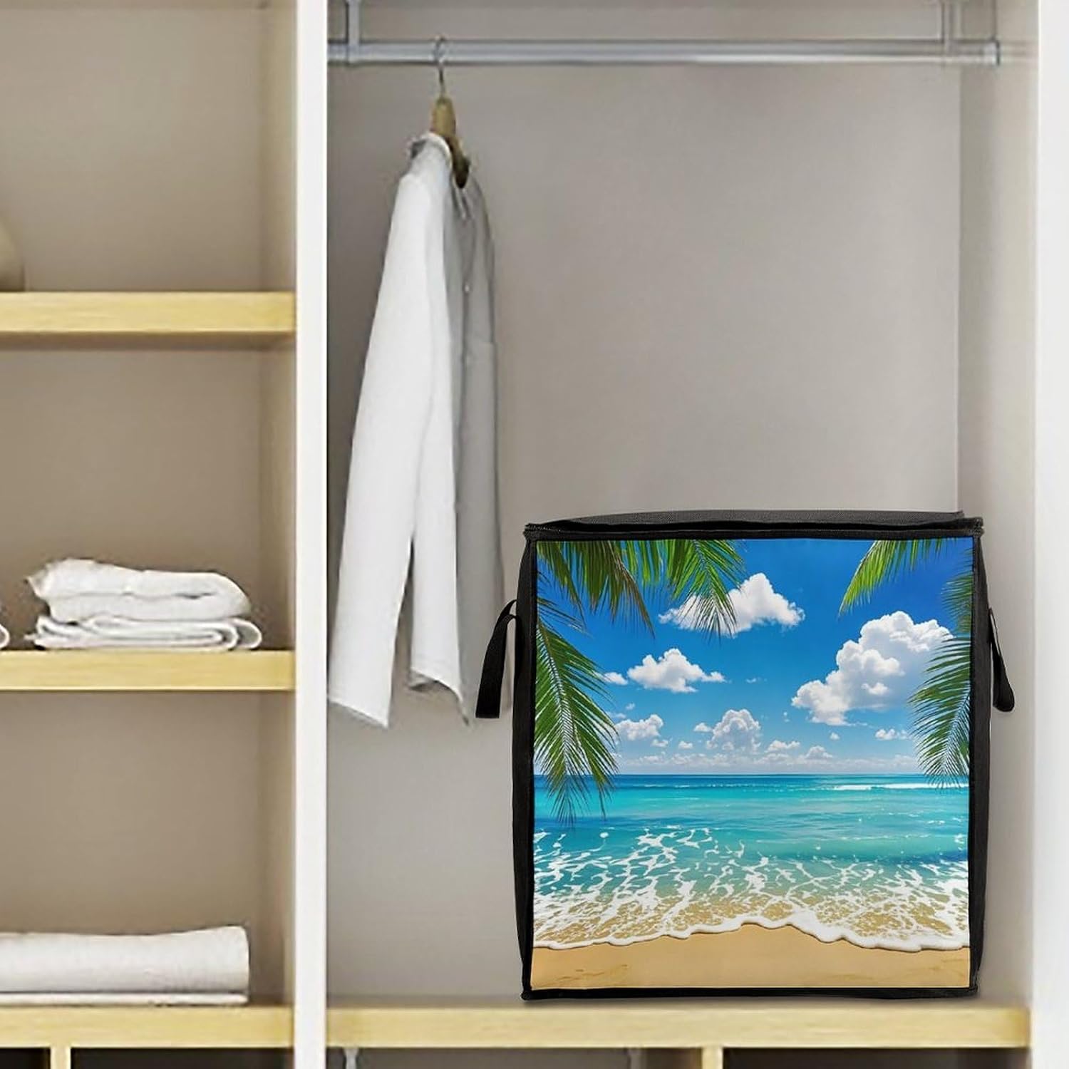 70L Hawaiian Beach Storage Bag With Zipper Closet Organizers with Handle for Home Storage Organizer for Blankets Quilts Clothes Comforter Bedding And Pillows