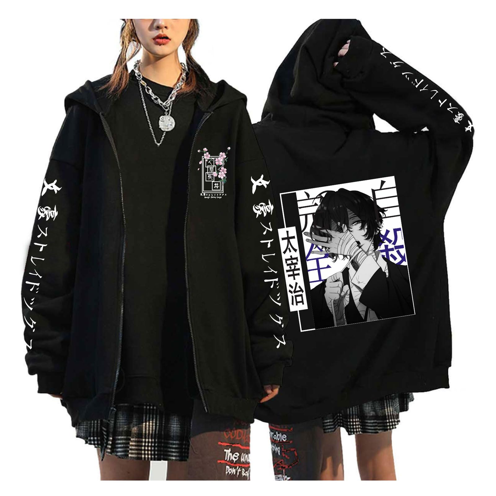 Zhedu Unisex Color 05 Bungou Stray Dogs Plus Size Zip Up Pullover Japan Anime Manga Hoodies Teenage Harajuku Drop Shoulder Casual Hip Hop Streetwear (S,)