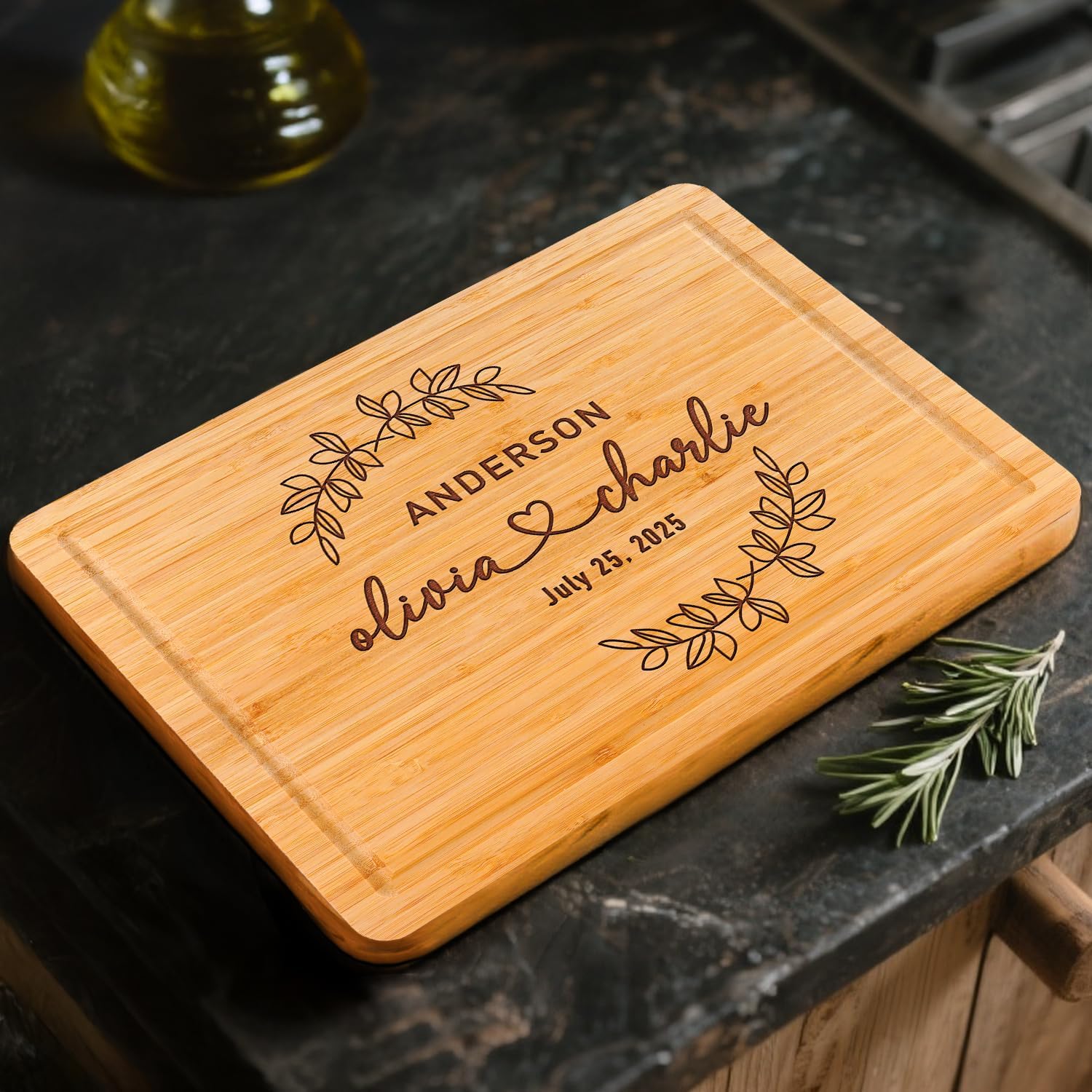 Personalized Wedding Gifts for Couples 2025, Engraved Cutting Board for Newlyweds, Couple, Women, Men, CustomName Love Cutting Board for Wedding, Anniversary, Christmas, New Home, Bamboo Serving Board