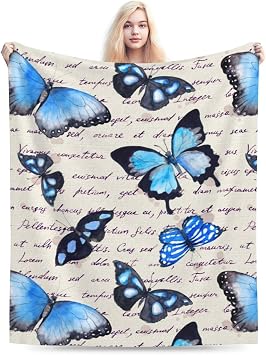 Vintage Butterfly Blue Blanket Soft Lightweight Throw Blankets Cozy Flannel Bed Throws for Sofa Couch Travel Home Room Bedroom Decor Gifts for Boys Girls Kids Adults 50"x40"