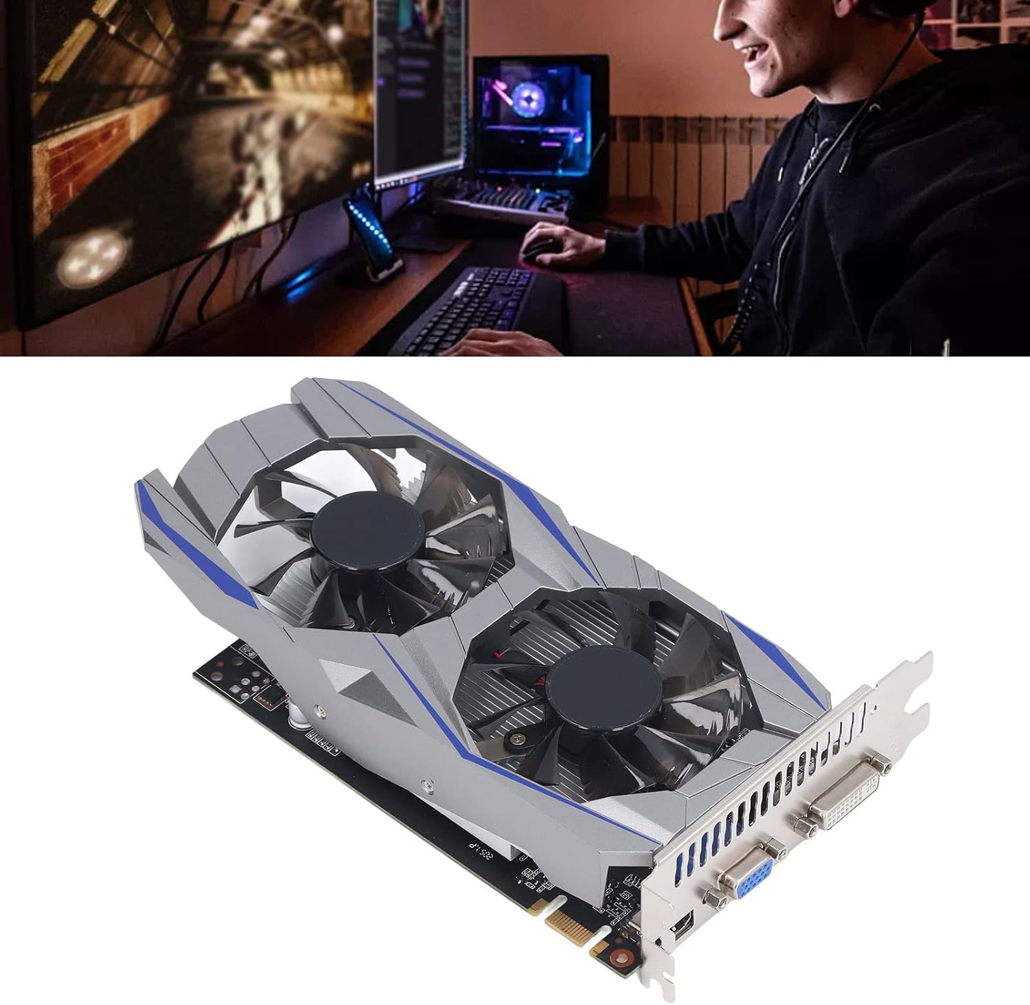 GTX 550TI 2GB GDDR5 128Bit Scheda Grafica da Gioco, Doppia Ventole di Raffreddamento Scheda Grafica PCI Express 1.1 X 16 con Interfaccia DVI VGA HDMI, Scheda Grafica Video Computer 750/3000MHz per PC