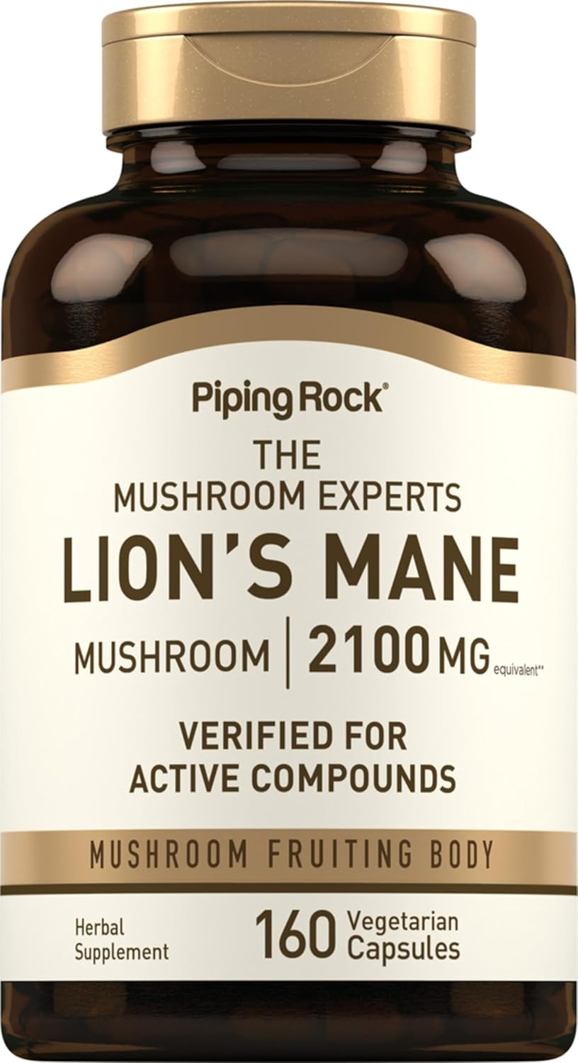 Piping Rock Lions Mane Mushroom Supplement | 2100mg | 160 Capsules | Extract for Women and Men | Vegetarian, Non GMO & Gluten Free