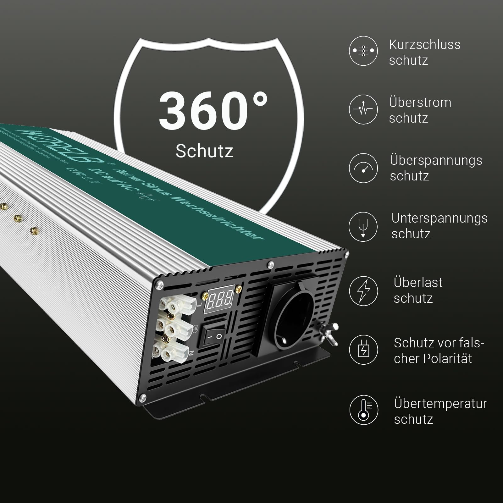 WZRELB Wechselrichter 24V auf 230V Reiner Sinus 5000W -Power Solar Inverter mit LED-Anzeige, DC AC ，1x Schuko, geeignet für Zuhause, Wohnmobile, LKW und Camping