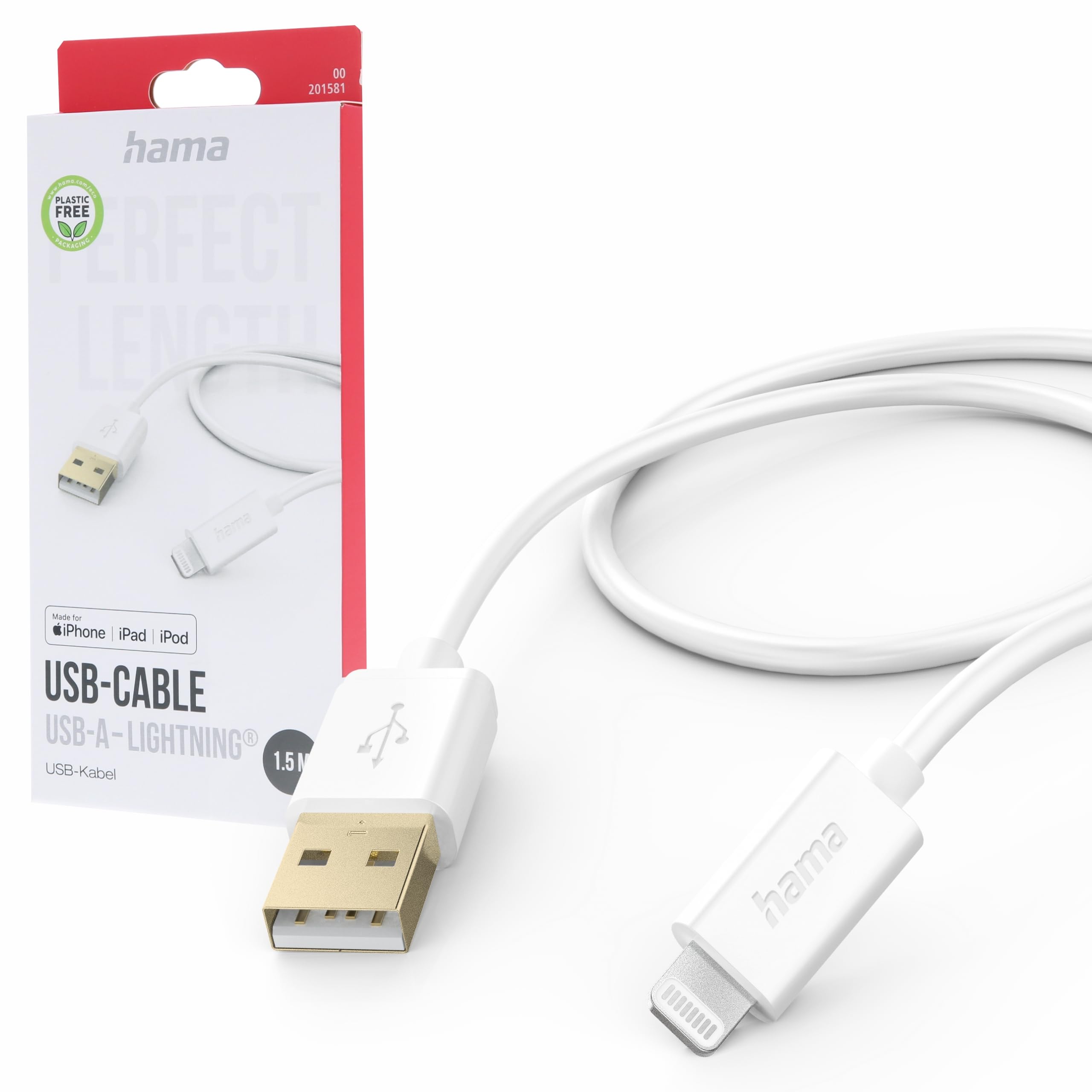 Hama Kabel USB A wtyk - Lightning wtyk do ładowania i synchronizacji (2.4 A, 5V, 480 Mbit/s, 1,5m) biały