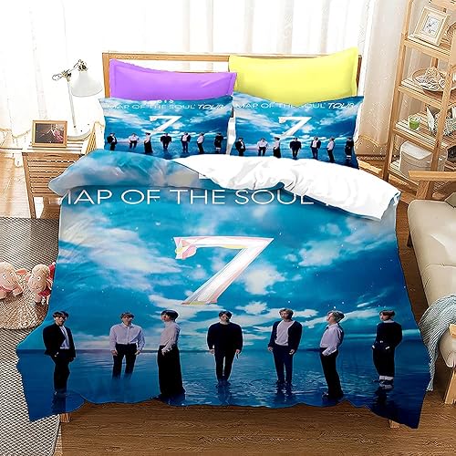 Kpop BTS - Juego de funda de edredón de 3 piezas, diseño de mapa del alma, juego de ropa de cama para niños, adolescentes, niñas y niños, con 1