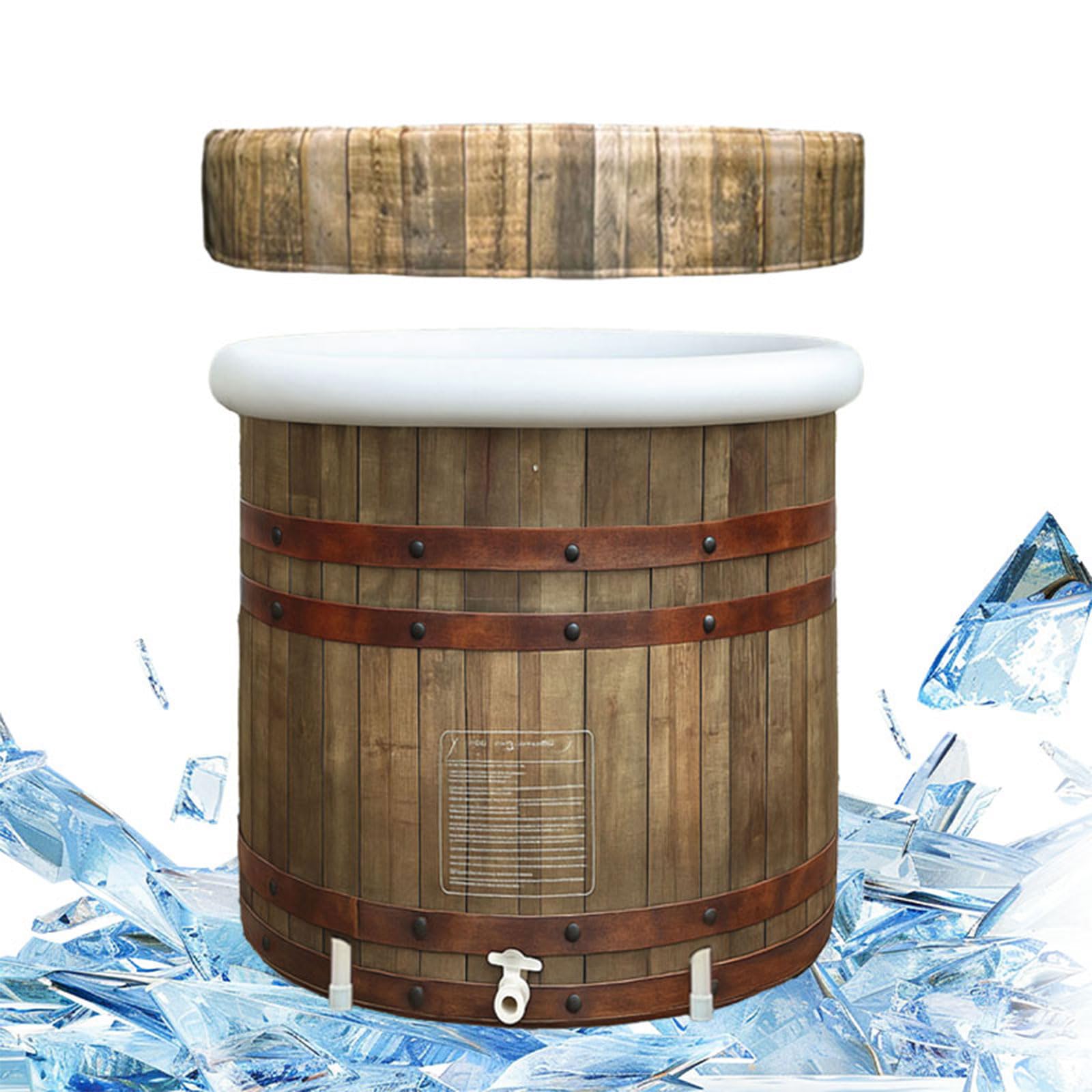 Foldable Adult Bathtub with Cover, 80 cm Diameter, Large Ice Bathing Tub, Inflatable Ice Bath for Athletes and Athletes, 377L Freestanding Ice Tub, Ice Barrel for Cold Water Therapy