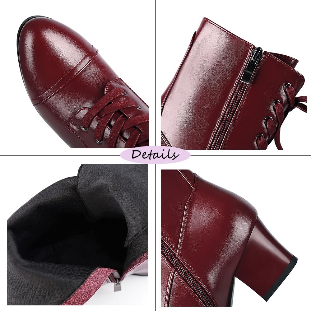 Women's Victorian Ankle Boots Lace UP Boots For Women Booties Side Zipper Block Chunky Mid Heel