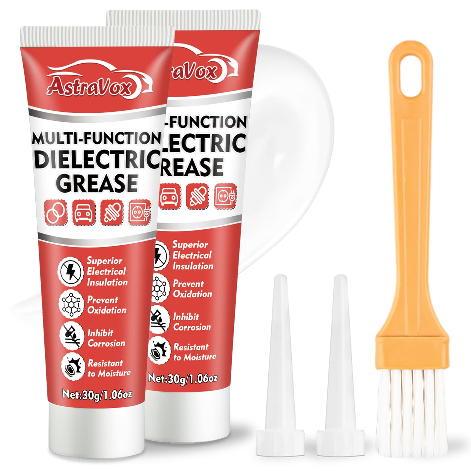AstraVox Dielectric Grease, with A Brush, Silicone Grease for Electrical Connectors Spark Plugs, O Rings, Automotive, Marine
