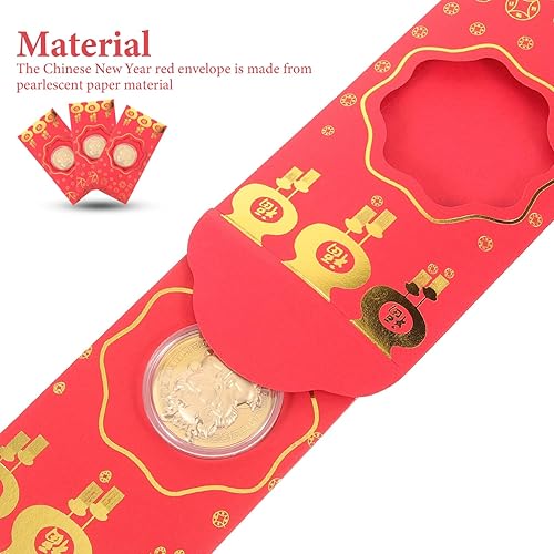 Miniatura 4 de EXCEART Sobre rojo, 10 unidades de paquetes de dinero rojo chino 2024 con moneda dorada, dragón del zodiaco chino, año nuevo, lunar, Hong Bao para