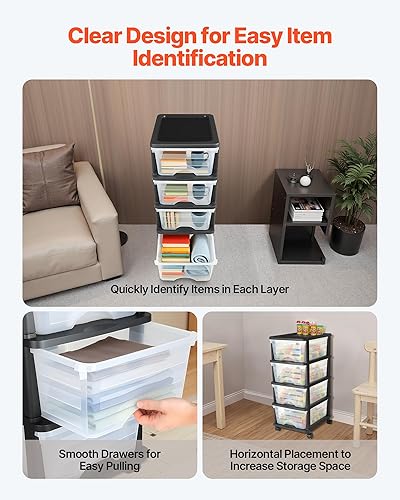 Miniatura 7 de VEVOR Carrito de almacenamiento de plástico, organizador de almacenamiento de 4 cajones con ruedas, organizador de armario rodante y separadores de