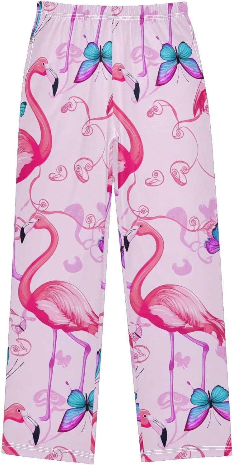 Elegant Pink Flamingos Lounge Pants, Soft Elastic Waist Sleepwear with Pockets for s Spring Fall