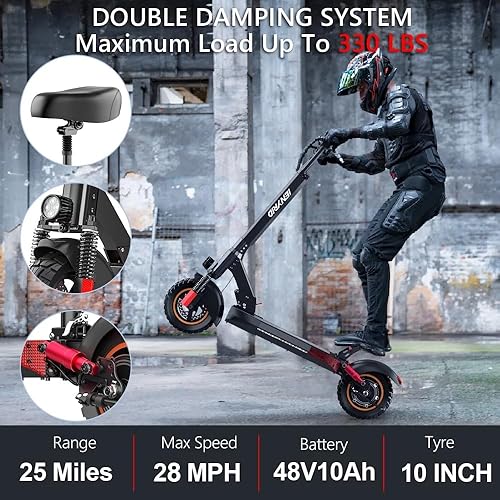 Miniatura 2 de Patinete eléctrico de 1610 Ah, 35 millas 30 MPH, motor de 800 W para adultos con asiento y doble frenado, neumáticos de 10 pulgadas plegables E