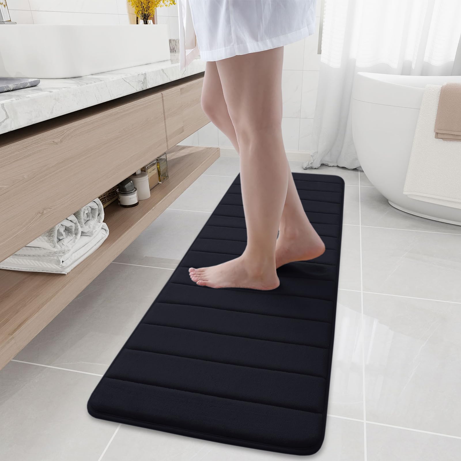 Buganda Memory Foam Bath Mat, 59" x 17", Ultra Soft and Non-Slip Bathroom Rugs, Water Absorbent and Machine Washable Bath Rug Runner for Bathroom,
