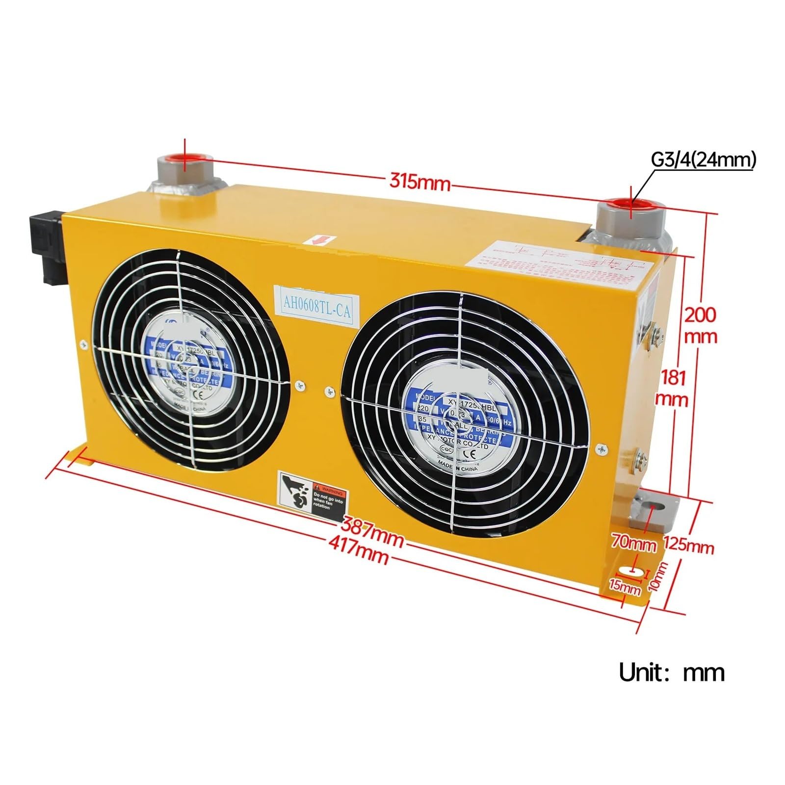 AH0608TL-CA Radiador de flujo 60 l/min Enfriador aceite Intercambiador calor aire Placa Pasador Sistema hidráulico Reducción rápida de temperatura(AC220)