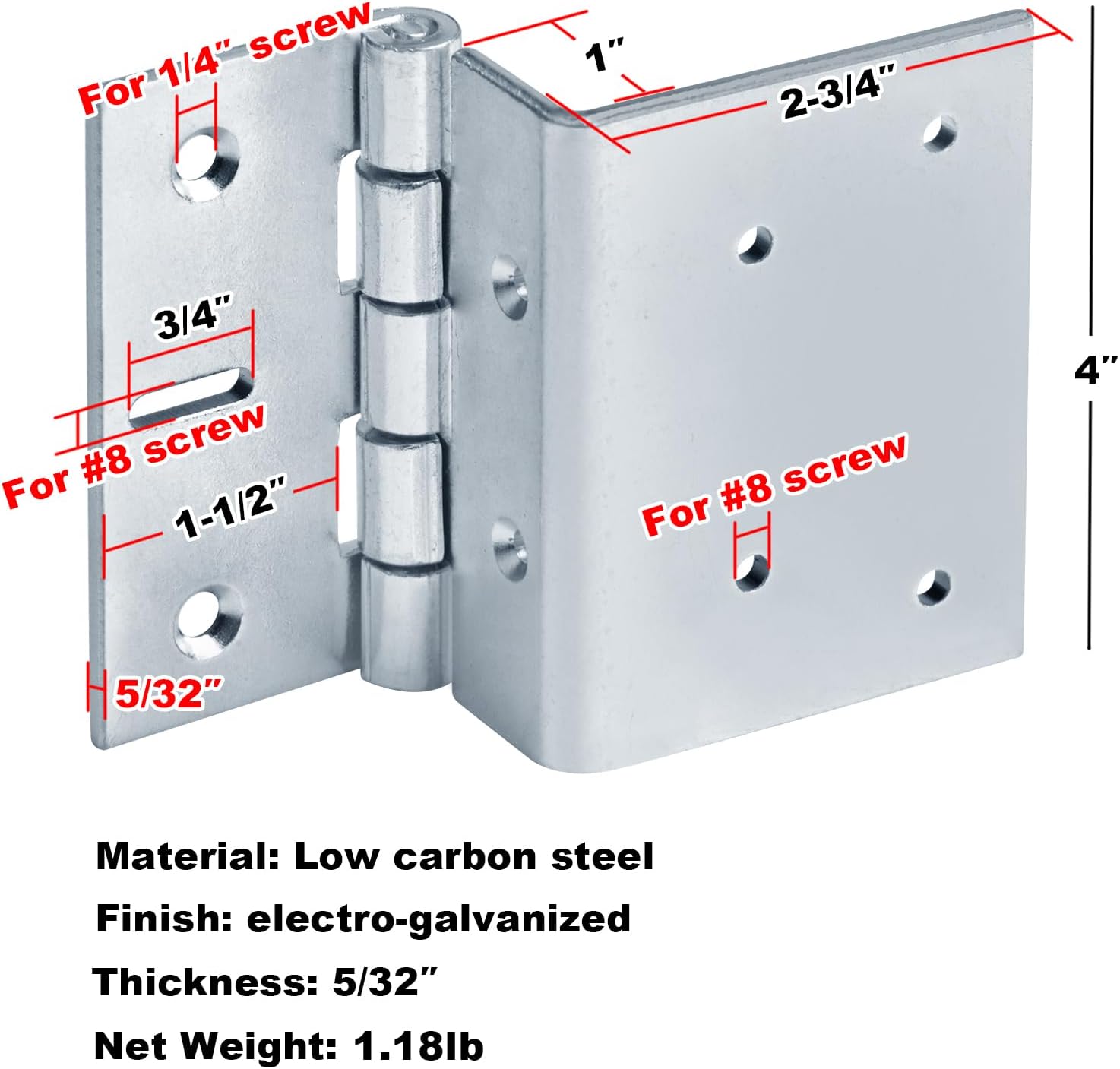 GBGS 4 Pcs 4" Offset Door Hinges,4 mm Thick Heavy Duty Partial Wrap Chest Hinge for 1" Thick Door Panel,Max Load 110 lb/Pair